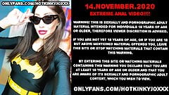 Batgirl Hotkinkyjo with a huge black dildo, anal fisting & prolapse