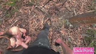 Forest girl handcuffed and fucked rough in doggy style