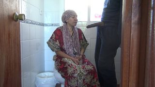 A horny Turkish muslim cuckold wife has sex in public toilet with american soldier